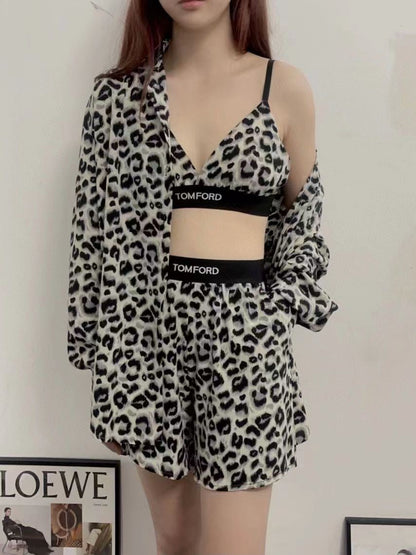 Animal Print Tf 3 Piece Braletter Shorts & Shirt Coord Set