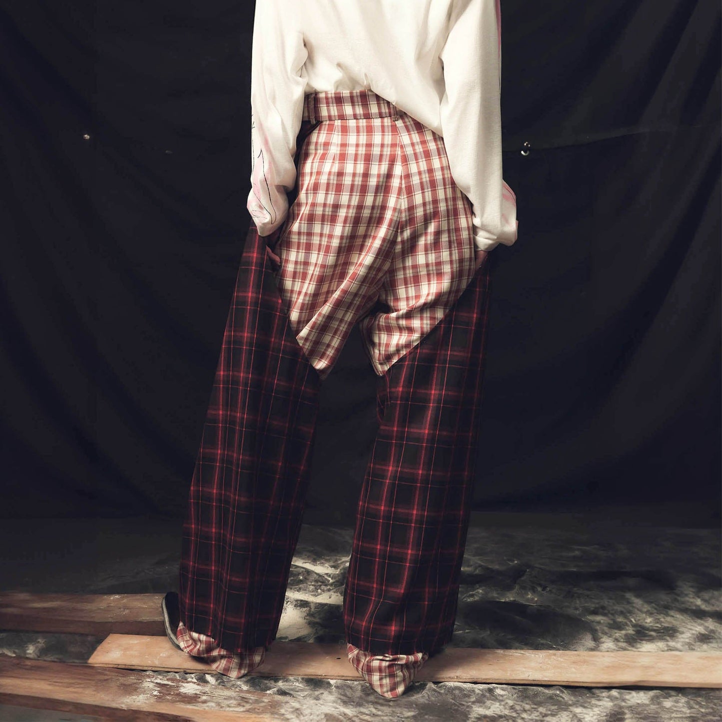 Dual Plaid Wide Leg Pants