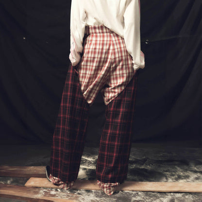 Dual Plaid Wide Leg Pants