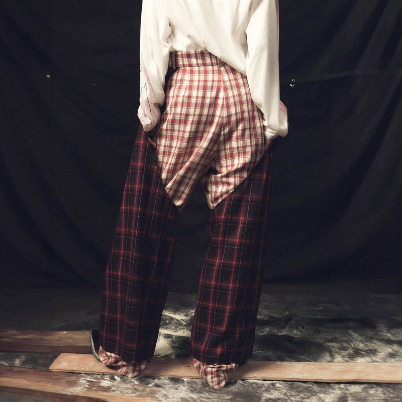 Dual Plaid Wide Leg Pants