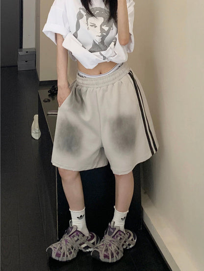 Distressed Paint-splatter Denim Shorts