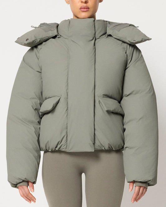 Puffer Jacket High Neck Hooded Zipper Design Cotton-padded Coat