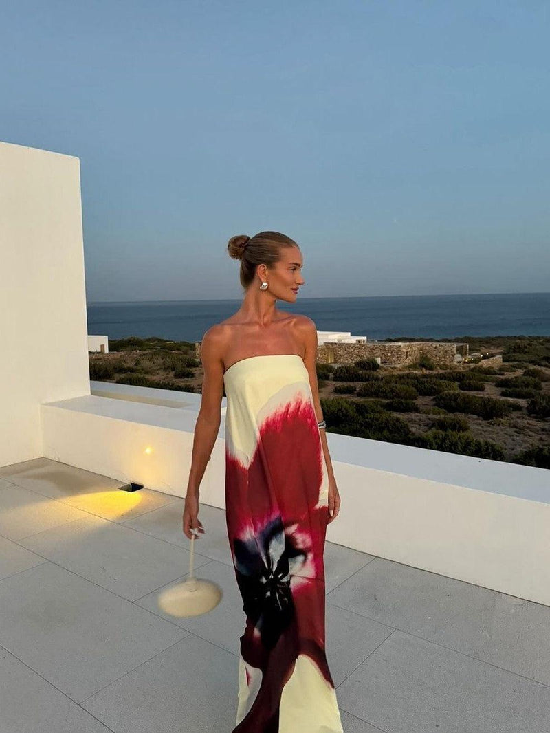 Print Backless Tube Belt Maxi Dress