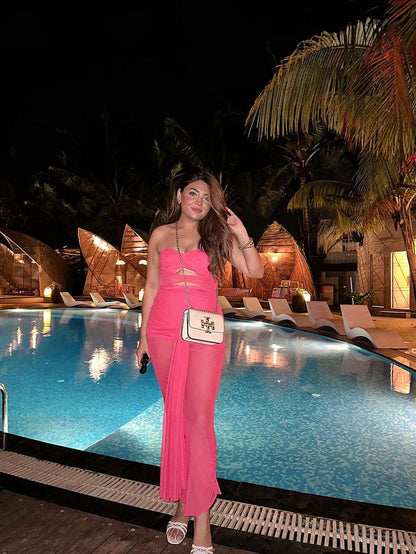 See Through Tied Tube Cutout Drapped Maxi Dress