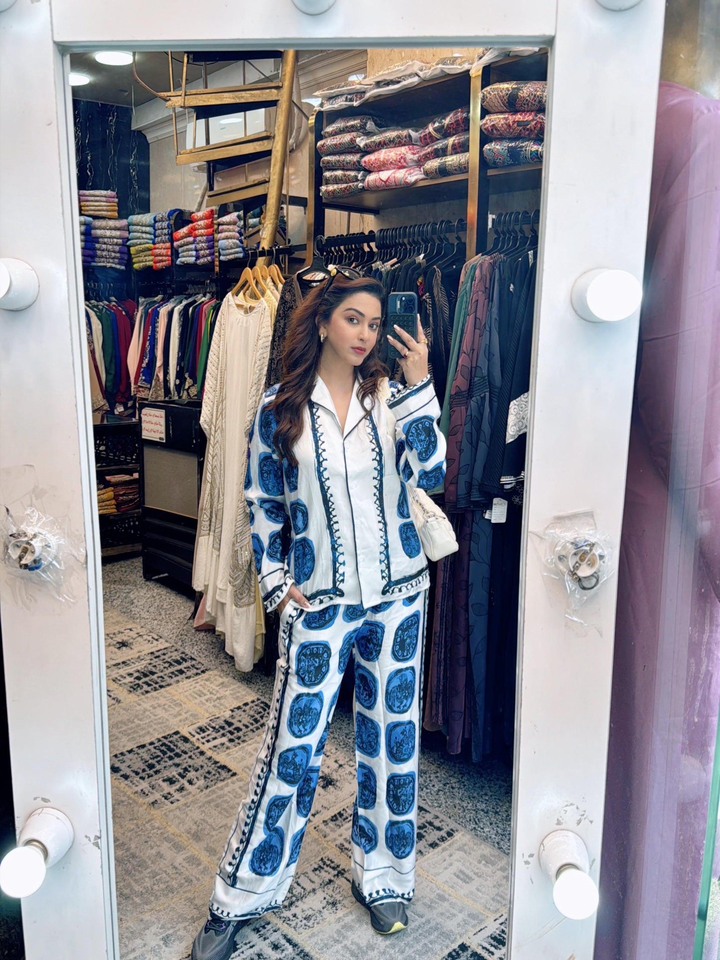 Zarina Abstract Print Shirt and Pant Coord Set