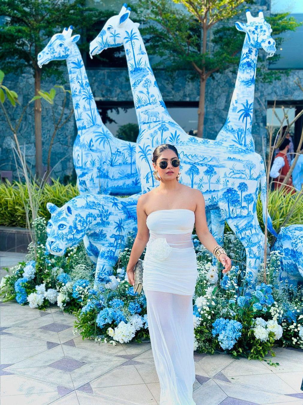 Flower Applique See Through Tube Maxi Dress