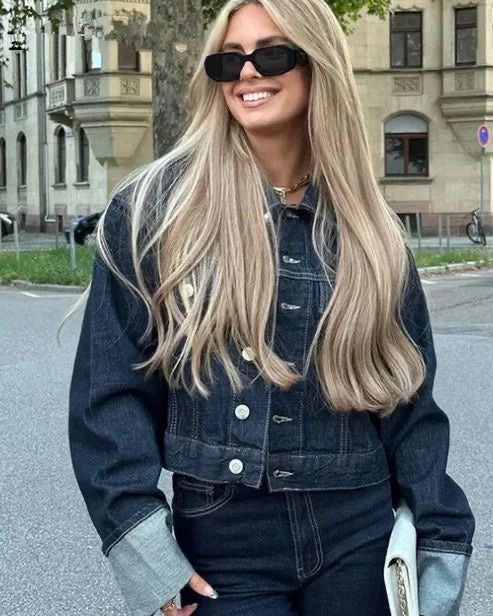 Azaria - Collared Long Sleeves Denim Two-piece Set