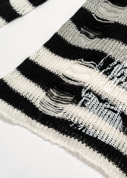 Distressed Striped Knit Sweater