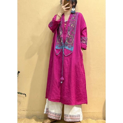 Rose Embroidered Linen Loose Cardigan Spring Jk1055