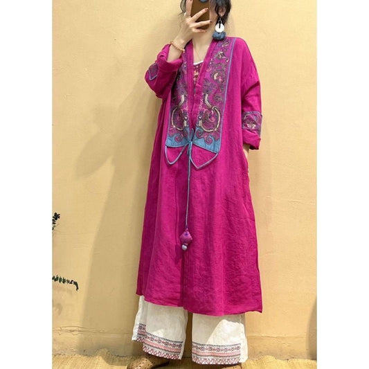 Rose Embroidered Linen Loose Cardigan Spring Jk1055