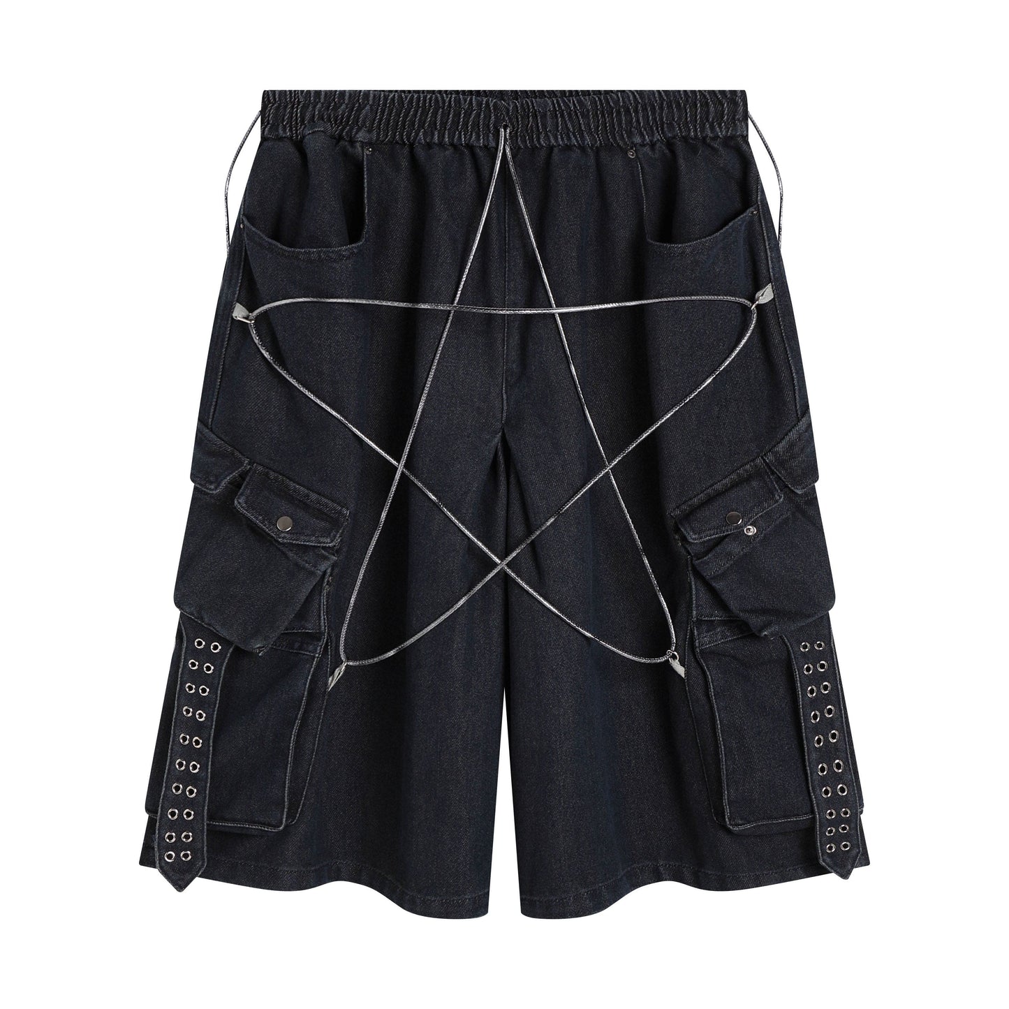 Star Drawstring Cargo Denim Shorts