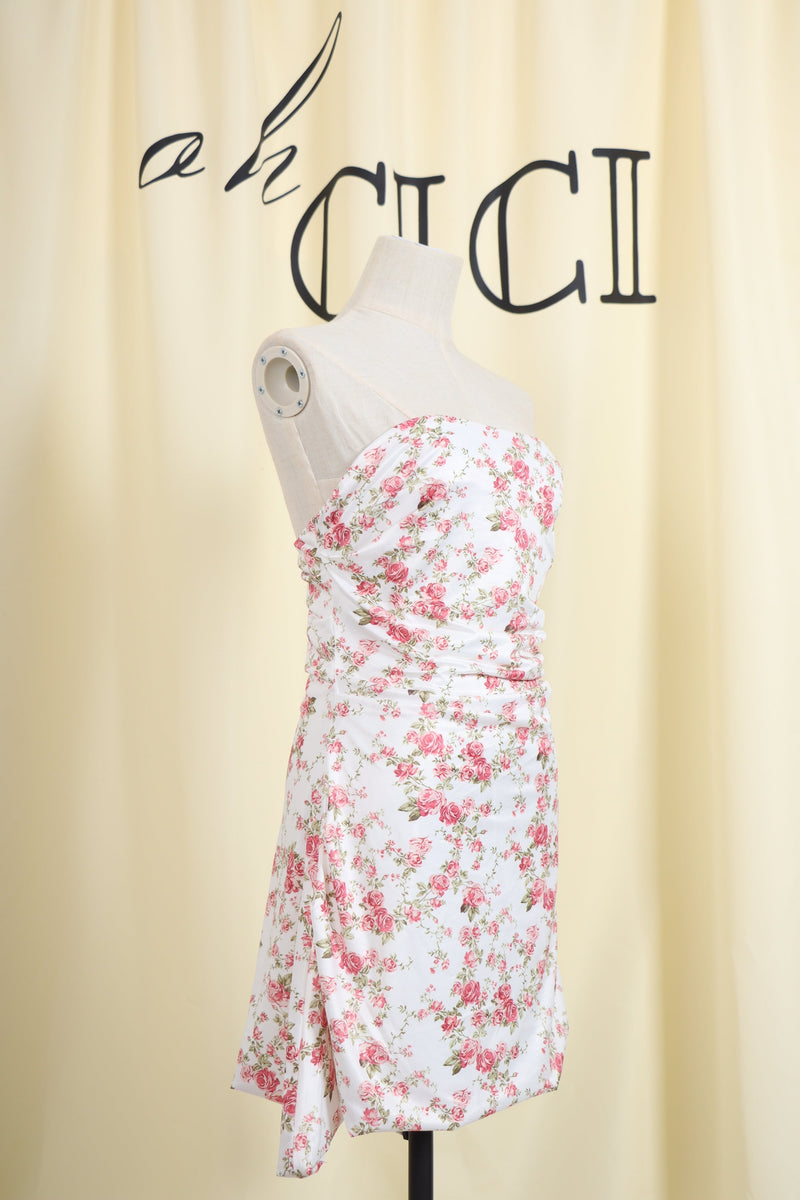 White Rose Print Mini Dress
