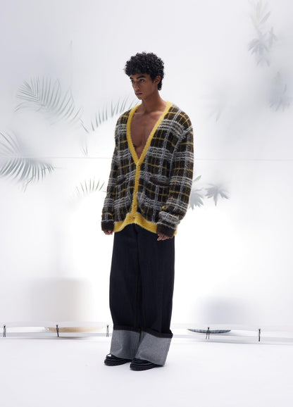 Mustard Plaid Mohair Cardigan