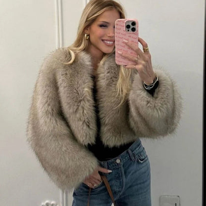 Street Week Gradient Cropped Faux Cool Fur Coat