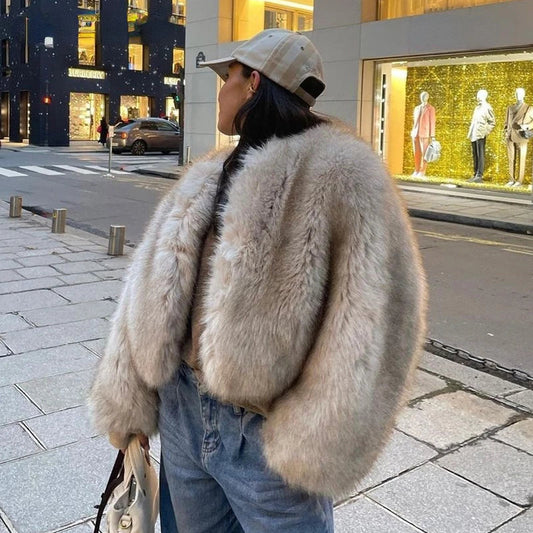 Street Week Gradient Cropped Faux Cool Fur Coat