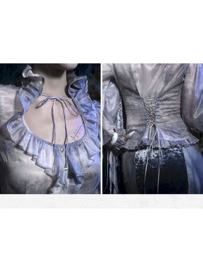 Victorian-style Blouse With Ruffled Collar and Billowing Sleeves