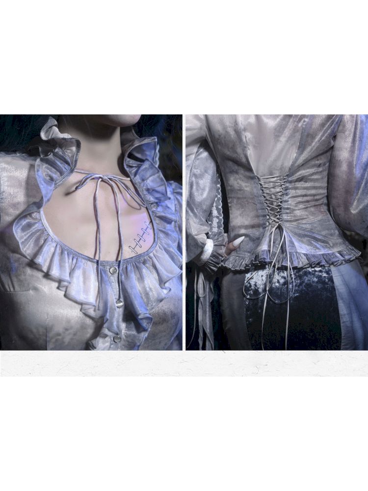 Victorian-style Blouse With Ruffled Collar and Billowing Sleeves