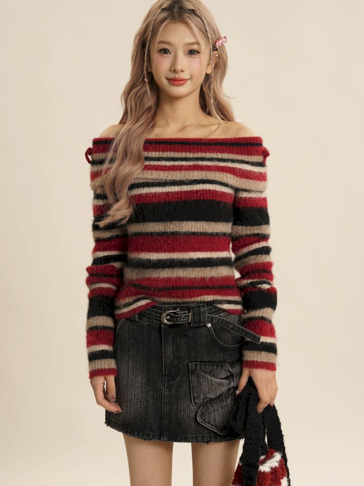 Striped Off-shoulder Sweater