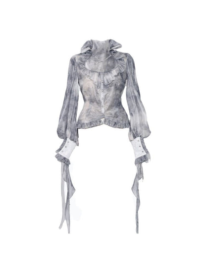 Victorian-style Blouse With Ruffled Collar and Billowing Sleeves