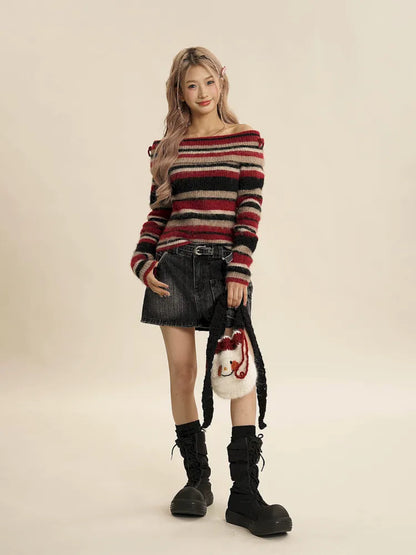 Striped Off-shoulder Sweater