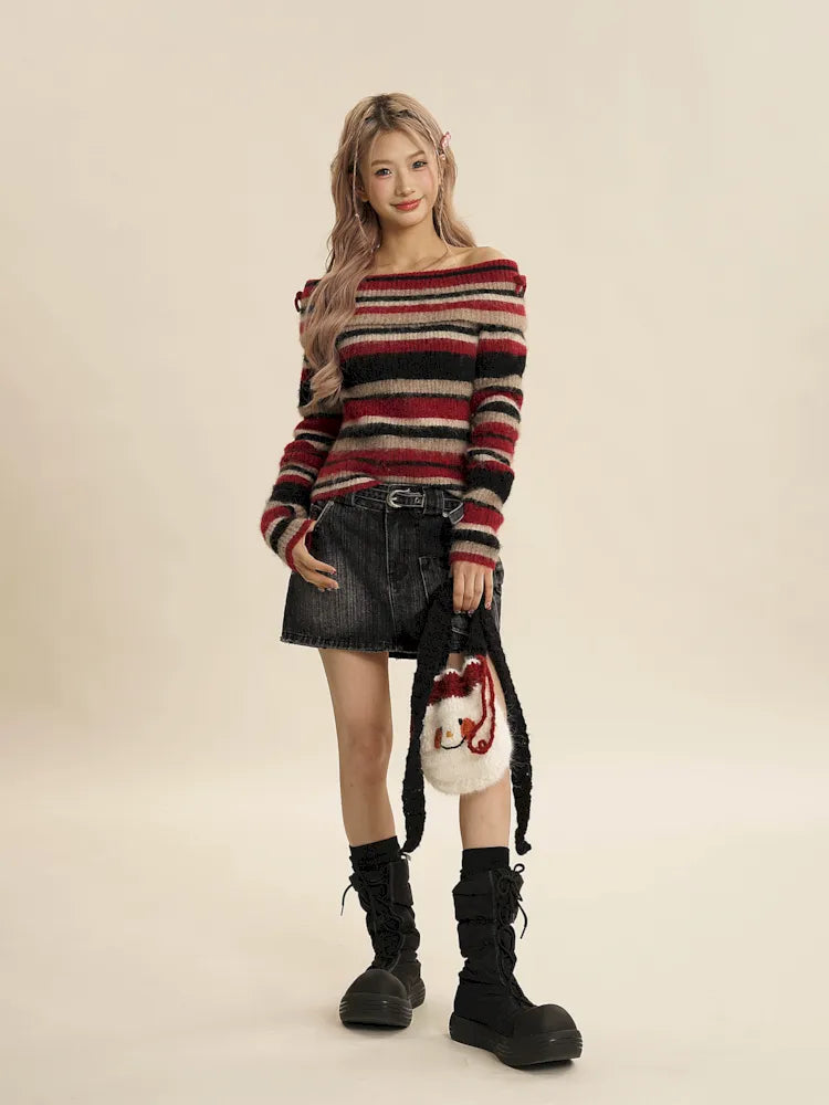 Striped Off-shoulder Sweater
