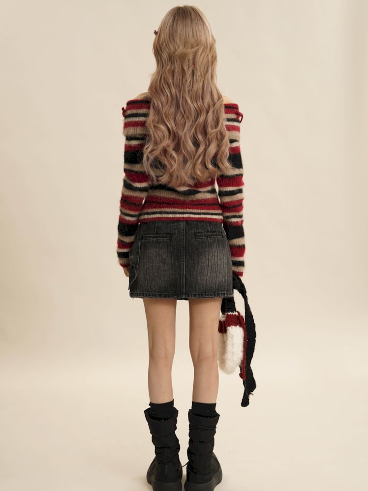 Striped Off-shoulder Sweater