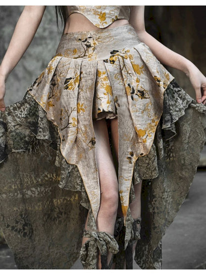 Victorian-inspired Multiple Tiers Asymmetrical Skirt