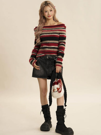 Striped Off-shoulder Sweater