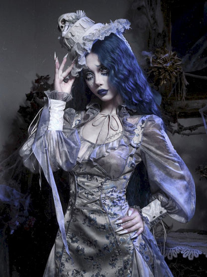 Victorian-style Blouse With Ruffled Collar and Billowing Sleeves