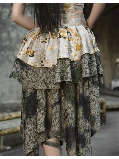 Victorian-inspired Multiple Tiers Asymmetrical Skirt