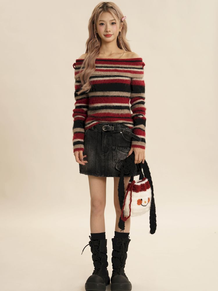 Striped Off-shoulder Sweater