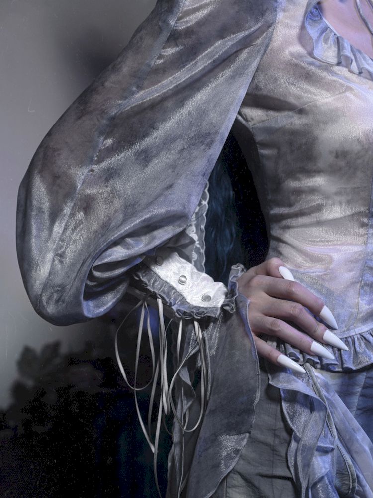 Victorian-style Blouse With Ruffled Collar and Billowing Sleeves