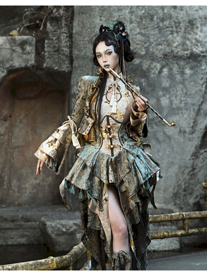 Victorian-inspired Multiple Tiers Asymmetrical Skirt