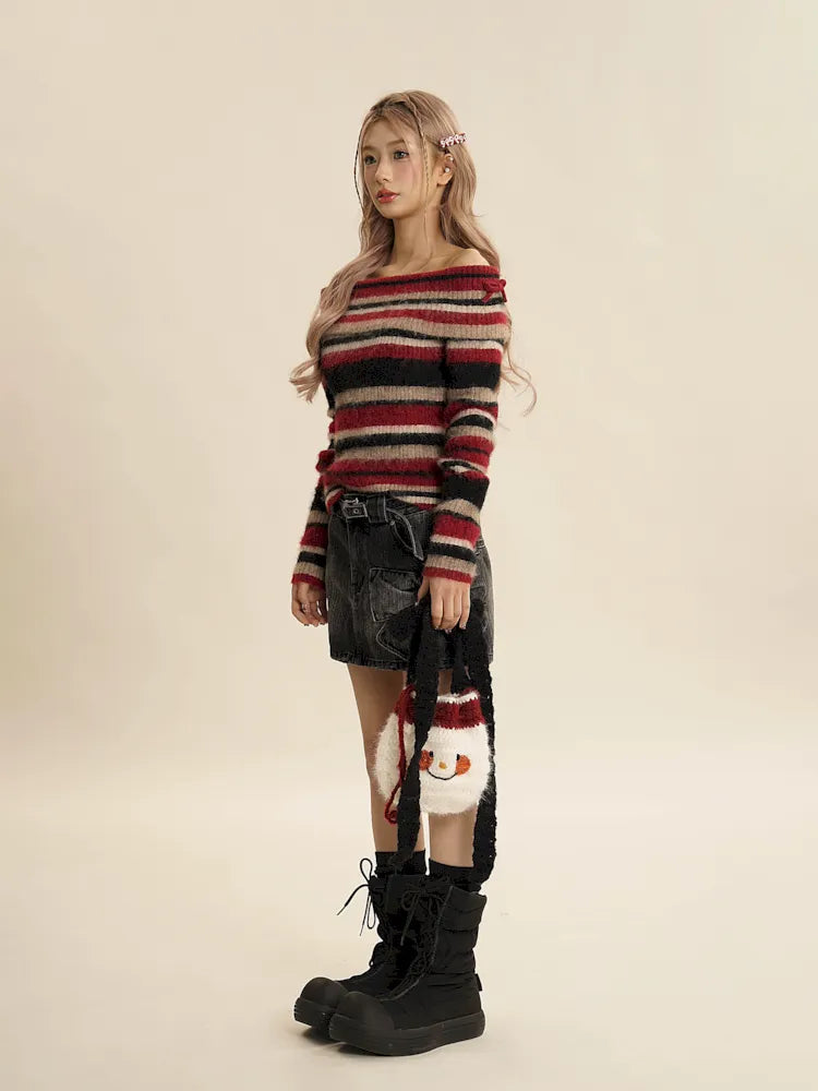 Striped Off-shoulder Sweater