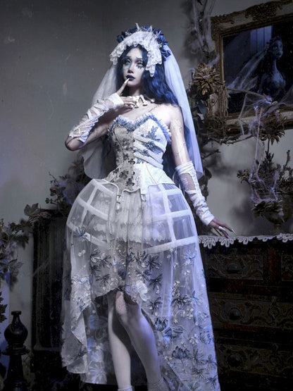 Gothic Ribbed Lace Corset Dress Set