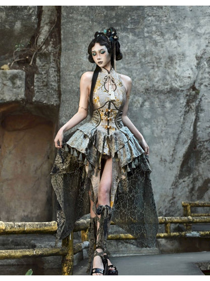 Victorian-inspired Multiple Tiers Asymmetrical Skirt