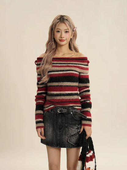 Striped Off-shoulder Sweater