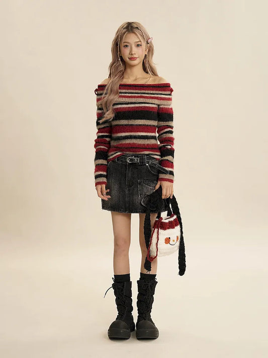 Striped Off-shoulder Sweater