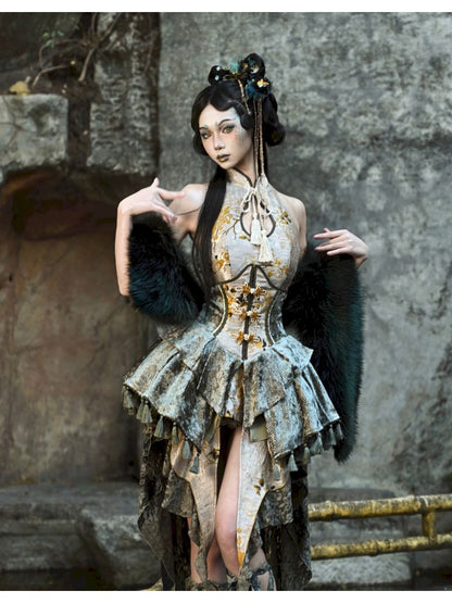 Victorian-inspired Multiple Tiers Asymmetrical Skirt