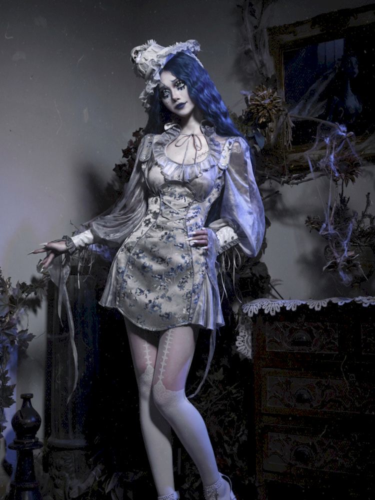 Victorian-style Blouse With Ruffled Collar and Billowing Sleeves
