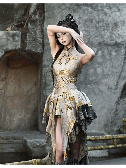 Victorian-inspired Multiple Tiers Asymmetrical Skirt