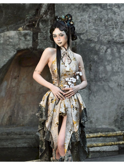 Victorian-inspired Multiple Tiers Asymmetrical Skirt