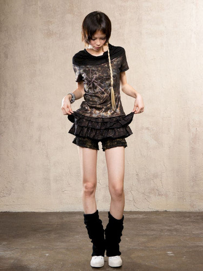 Lace Ruffle Skirt Pants
