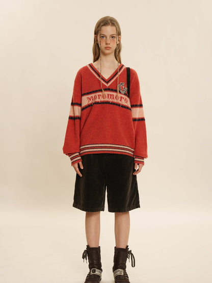 Retro Border Knit V-neck Sweater