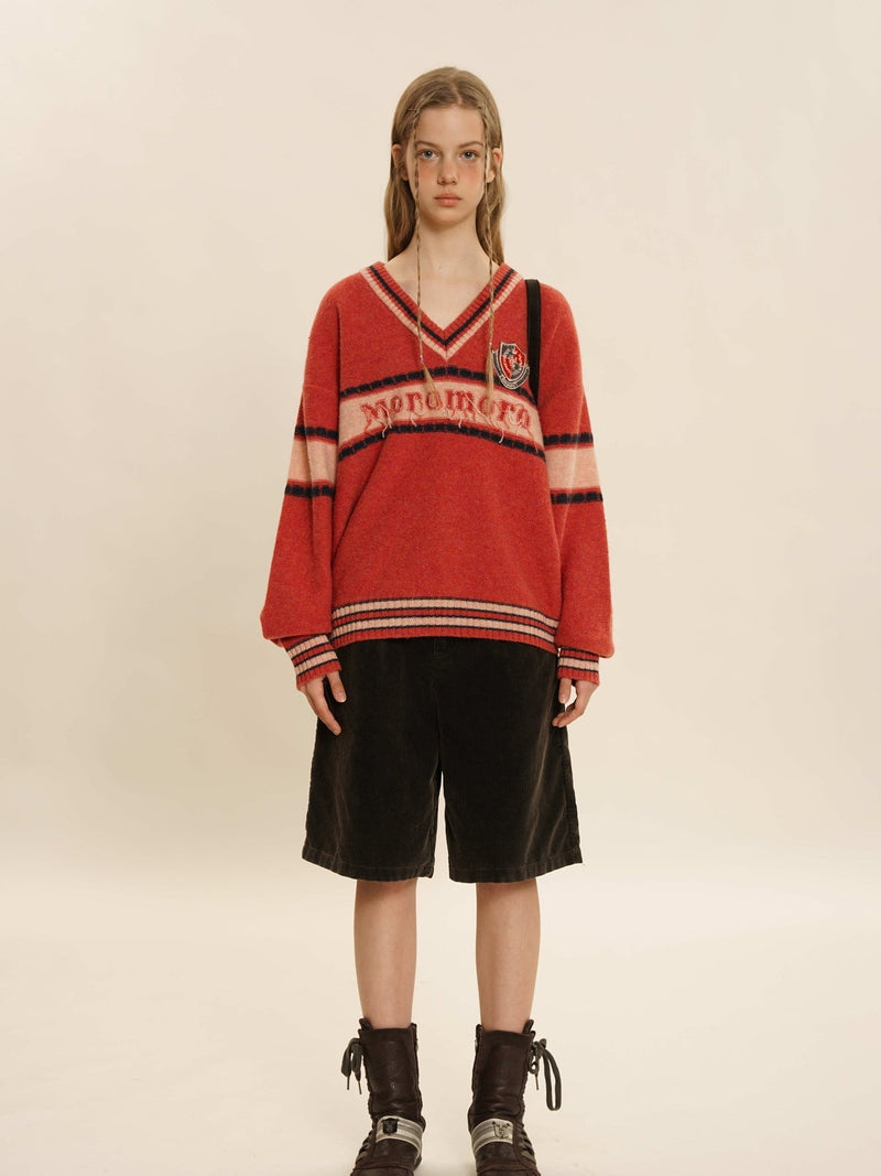Retro Border Knit V-neck Sweater