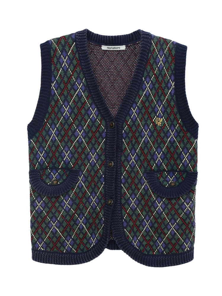 Argyle Polo-neck V-neck Feminine Sweater