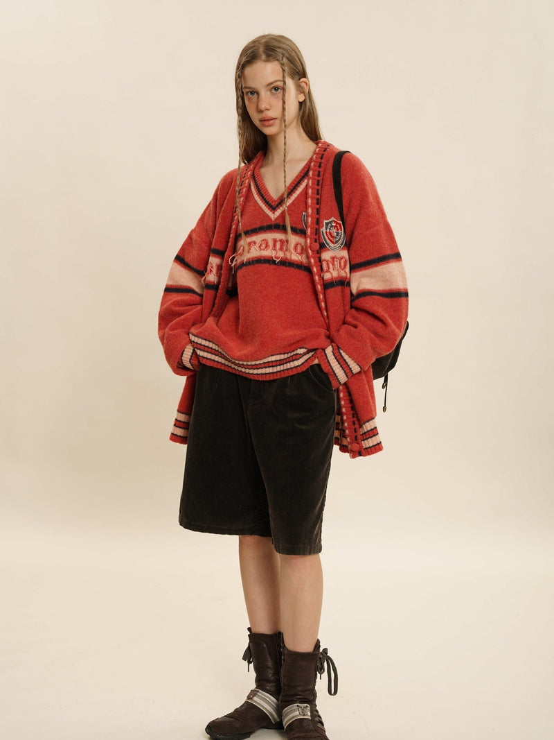 Retro Border Knit V-neck Sweater