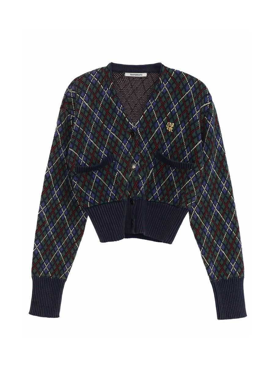 Argyle Polo-neck V-neck Feminine Sweater