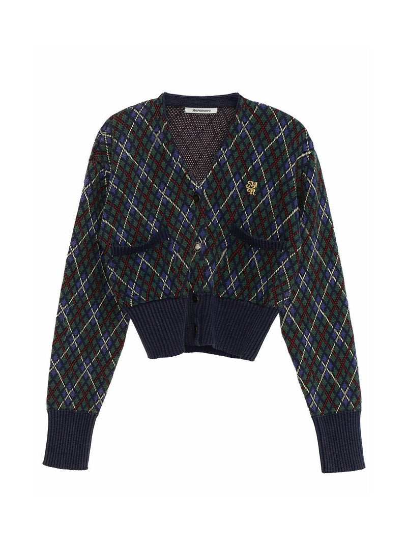 Argyle Polo-neck V-neck Feminine Sweater