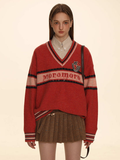Retro Border Knit V-neck Sweater